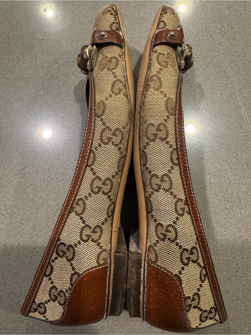Gucci Bamboo Horsebit Monogram Beige Flats with box and dust covers - Picture 5 of 11